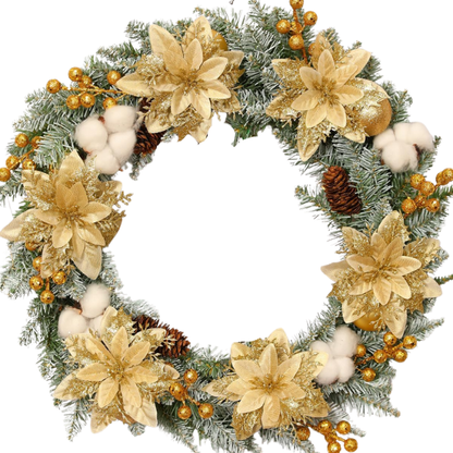 Gold Glitter Poinsettia Christmas Flowers – Elegant Artificial Holiday Décor (5 Pieces)