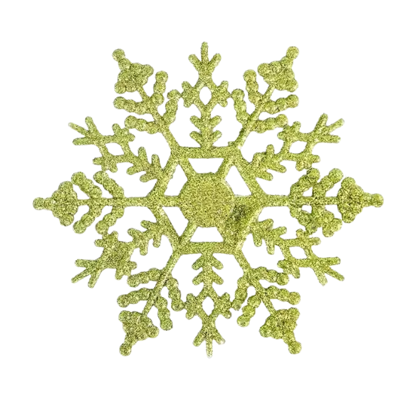 Green Glitter Snowflake Christmas Ornaments – Whimsical Holiday Décor Set (12 Pieces)