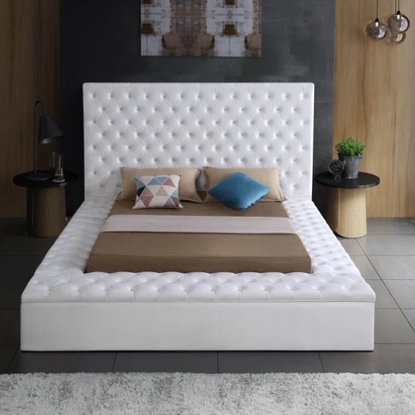 Elegant Velvet Upholstered King Size Platform Storage Bed with Tufted Headboard and Slats
