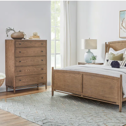 4-Piece Queen Bedroom Set with Panel Bed, 2 Nightstands, and Chest – Medium Brown Oak Finish