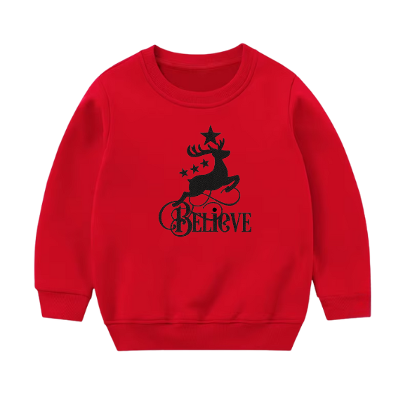 Youth “Believe” Reindeer Holiday Sweater