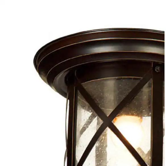 1-Light Outdoor Ceiling-Mounted Light in Sandy Black Finish – Industrial-Style Exterior Fixture with Clear Seedy Glass Shade for Porch, Patio, or Garden