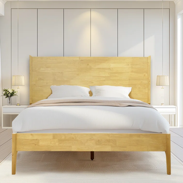 Timeless Solid Wood King Size Bed Frame with Headboard – Scandinavian Platform Design for Effortless Elegance and Comfort