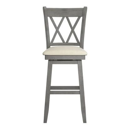 Double X Back Wood Swivel Counter Height Stool – Vintage Charm with Upholstered Linen Seat Cushion, Swivel Function, and Distressed Finishes for Elegant Bar or Counter Seating