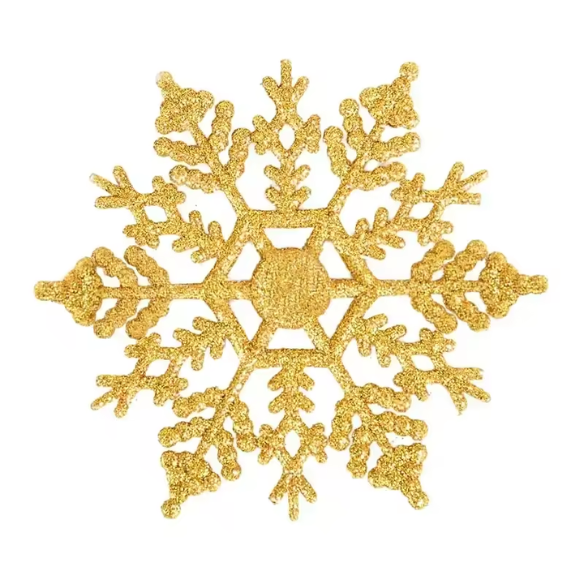 Gold Glitter Snowflake Christmas Ornaments – Whimsical Holiday Décor Set (12 Pieces)
