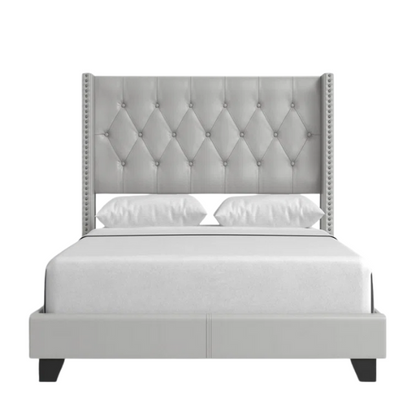 Queen Size Upholstered Low Profile Bed with Glamorous Button Tufted Foundation – Elegant and Timeless Design