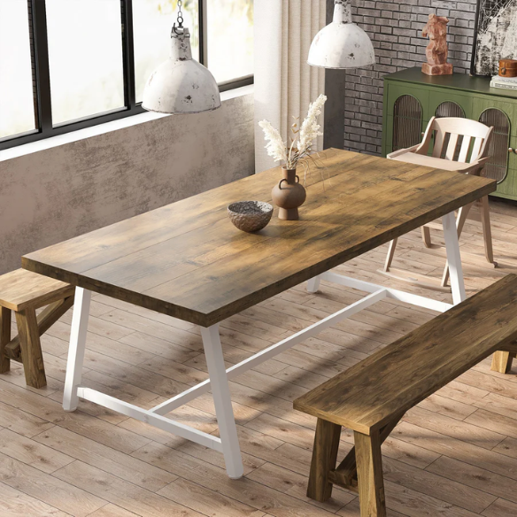 70.87-Inch Rectangular Dining Table for 8 – Sturdy Wood Kitchen Table with Industrial Metal Frame, Versatile Use for Dining, Office, or Events