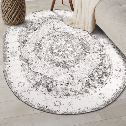 Distressed Oriental-Inspired Indoor Rug – Gray, Silver & Ivory Medallion Pattern, Stain-Resistant, Fade-Resistant, Perfect for Traditional & French Country Décor