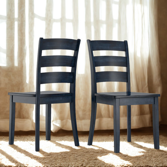 Farmhouse Ladder Back Dining Chairs – Set of 2 | Solid Wood, Distressed Finish