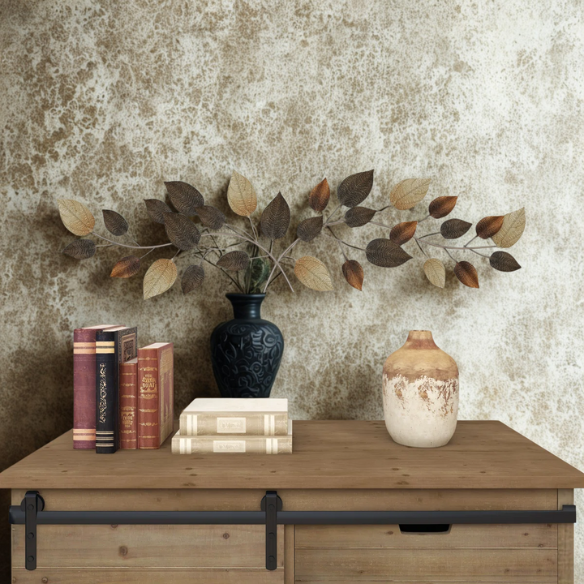 Textured Metal Leaf Wall Décor – Autumn-Inspired Bronze, Silver & Dark Gray Wall Sculpture for Traditional Home Décor