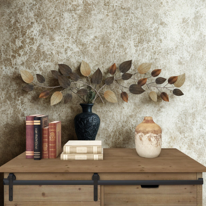 Textured Metal Leaf Wall Décor – Autumn-Inspired Bronze, Silver & Dark Gray Wall Sculpture for Traditional Home Décor