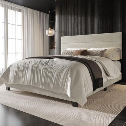 Modern King Size Upholstered Bed with Horizontal Channel Tufted Headboard – Simple, Sophisticated Design for a Contemporary Bedroom