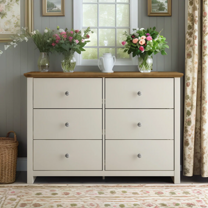 Modern 6-Drawer Double Dresser with Angled Sled Legs and Round Metal Hardware