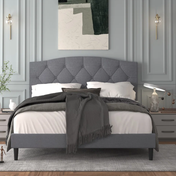 King Size Upholstered Platform Storage Bed with Button Tufted Headboard and Low-Profile Frame – Contemporary Glam Design