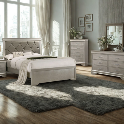Luxurious 4-Piece Full Double Bedroom Set – Glamorous Faux Leather Design with Elegant Detailing