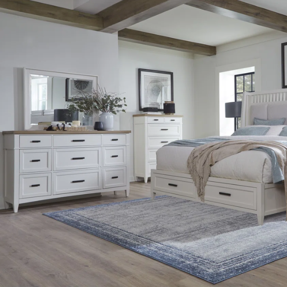 Timeless Craftsman-Inspired 5-Piece Queen Bedroom Set – Includes Storage Bed, 2 Nightstands, Dresser with Mirror, and Chest in Hand-Painted Cotton Finish