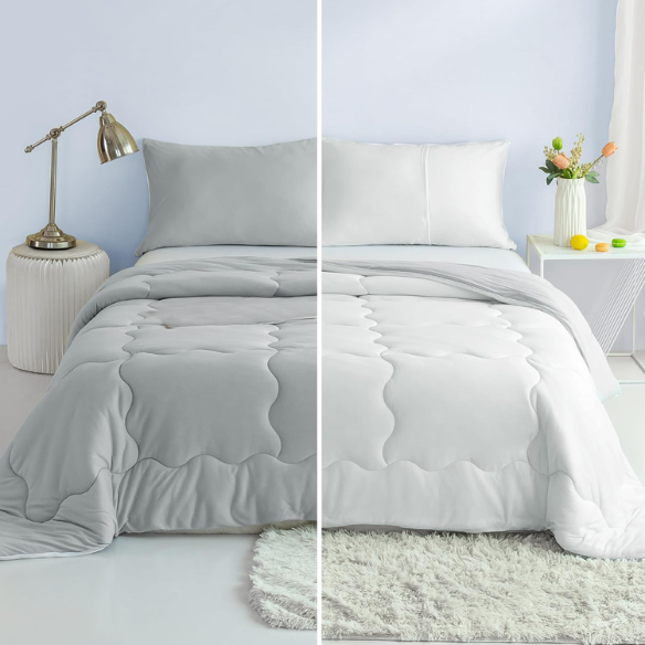 Reversible Ultra-Soft Comforter Set – Jersey Knit, Breathable, and Fluffy with Lightweight Down Alternative & Matching Pillowcase