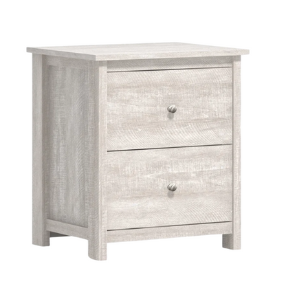 2-Drawer Nightstand – Neutral Engineered Wood, Streamlined Rectangular Design, Four Block Legs, Convenient Storage with Roller-Glide Drawers & Metal Knobs, Perfect for Traditional & Contemporary Bedroom