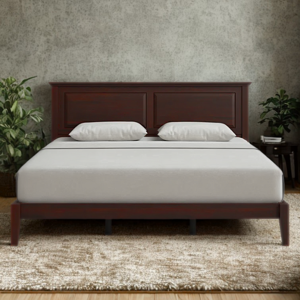 King Size Solid Oak Platform Storage Bed with Inset Panel Headboard, Molding Detail, and Slat System