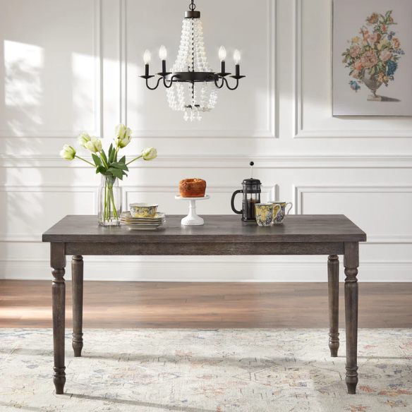 French Country Dining Table – Weathered Grey Finish, Solid Rubberwood & Veneered MDF, Turned Legs for Timeless Farmhouse Charm