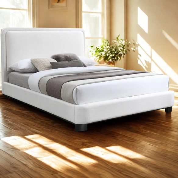 Elegant Upholstered Panel Bed – Full/Double Size with Solid Wooden Base & Textured Linen Fabric Frame for a Luxurious Look