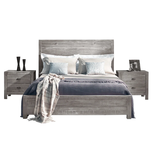 Durable Solid Pine Wood Queen Bed with Matching Dresser and Nightstand – Standard 3-Piece Bedroom Set