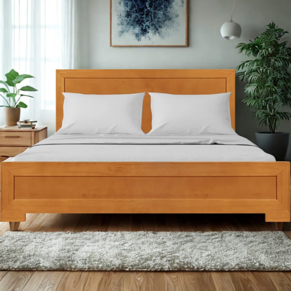 Neutral-Colored Solid Wood Queen Size Low Profile Platform Bed