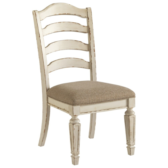 Rustic White Ladder Back Dining Chairs (Set of 2) – Farmhouse Style Wood Side Chairs with Upholstered Seats