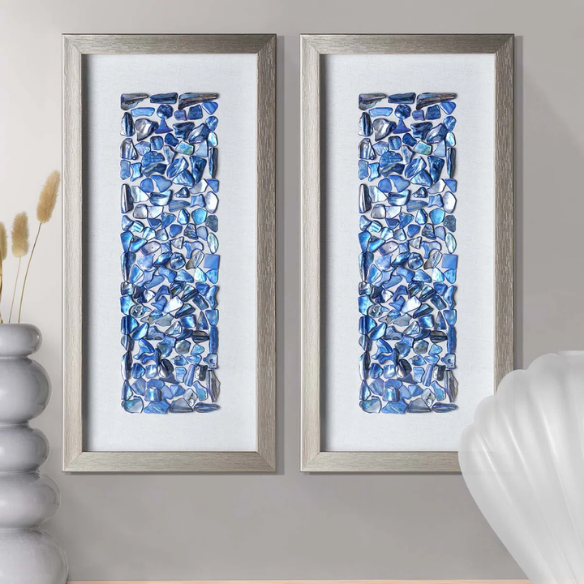 Coastal-Inspired Wall Decor Set of 2 – Handpicked Seashell Mosaic Art on Linen Background, Bringing Oceanic Charm and Beachside Serenity to Your Home