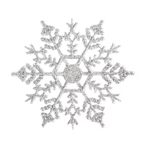 Silver Glitter Snowflake Christmas Ornaments – Whimsical Holiday Décor Set (12 Pieces)