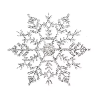 Silver Glitter Snowflake Christmas Ornaments – Whimsical Holiday Décor Set (12 Pieces)