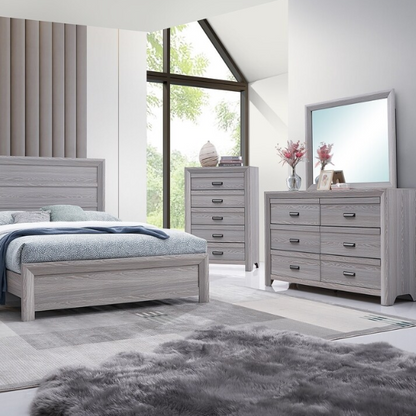 Contemporary Gray Panel Queen Bedroom Set – Bed, Dresser, Mirror & Nightstand