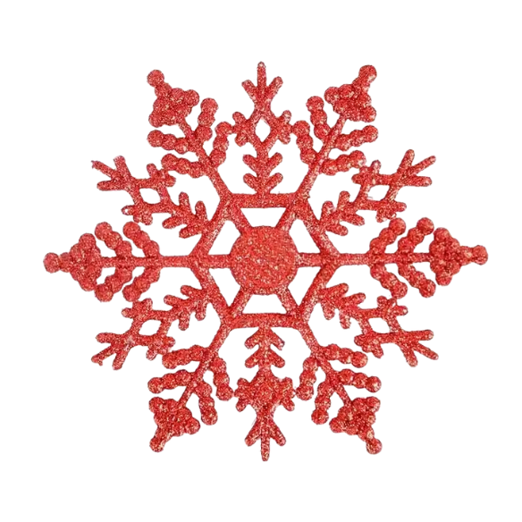 Red Glitter Snowflake Christmas Ornaments – Whimsical Holiday Décor Set (12 Pieces)