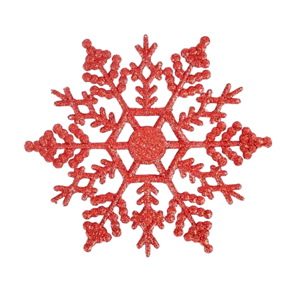 Red Glitter Snowflake Christmas Ornaments – Whimsical Holiday Décor Set (12 Pieces)