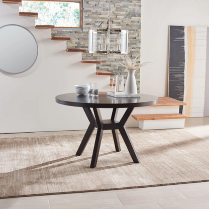 Round Wood Dining Table – French Bistro-Inspired Design, Sleek Dark Brown Frame