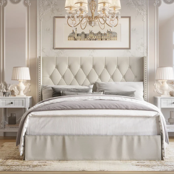 Luxurious Cream Upholstered Twin Bedroom Set: Standard 3-Piece Collection for Elegant Comfort