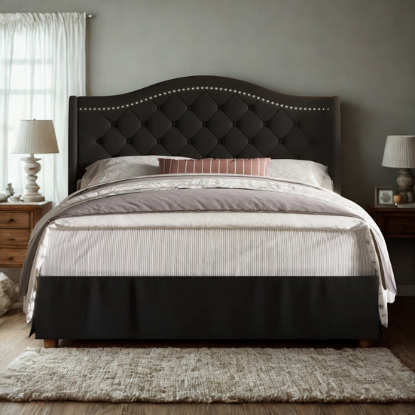 Elegant Upholstered Wingback Bed – Full/Double Size with Soft Polyester Fabric & Classic, Sophisticated Design