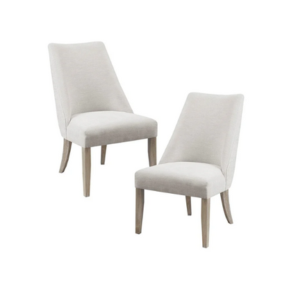 Beige High Back Upholstered Dining Chairs (Set of 2) with Weathered Rustic Wood Legs – Farmhouse Style Seating