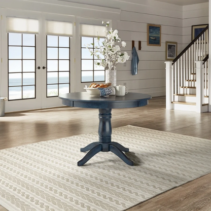 Round Pedestal Base Dining Table – Vintage Farmhouse Style with Distressed Finishes, Compact Design for Small Spaces, Timeless Classic Elegance