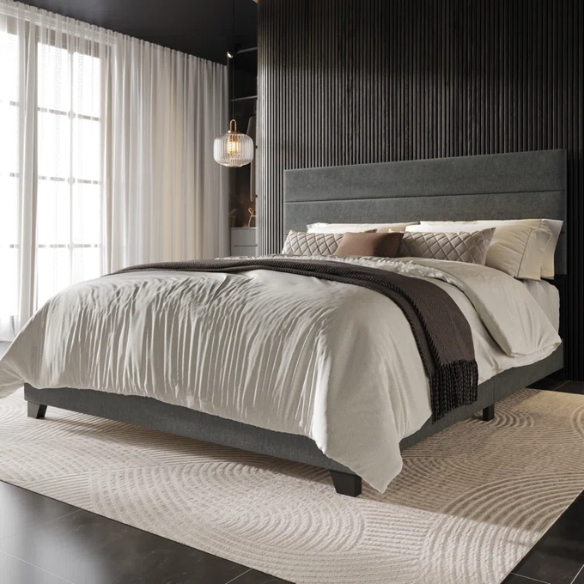 Modern King Size Upholstered Bed with Horizontal Channel Tufted Headboard – Simple, Sophisticated Design for a Contemporary Bedroom