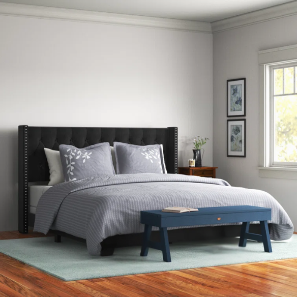 Queen Size Upholstered Low Profile Bed with Glamorous Button Tufted Foundation – Elegant and Timeless Design