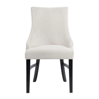 Beige Upholstered Farmhouse Dining Chairs with Black Wooden Legs (Set of 2) – Padded Comfort Seating for Kitchen or Dining Room
