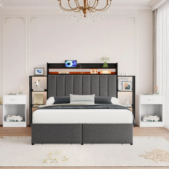 Luxurious 3-Piece Queen Bedroom Set with Gem-Inspired Tufted Button Headboard, Upholstered Platform Bed & 2 Elegant Nightstands