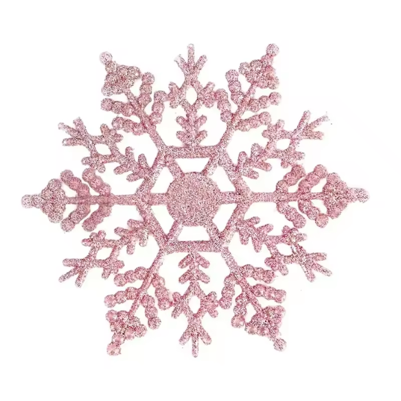 Pink Glitter Snowflake Christmas Ornaments – Whimsical Holiday Décor Set (12 Pieces)