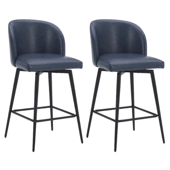 Set of 2 Counter Height Swivel Barstools – Mid-Century Modern Design, Padded Seat with High-Density Foam, 360° Swivel, Sturdy Iron Base, Footrest for Kitchen or Bar