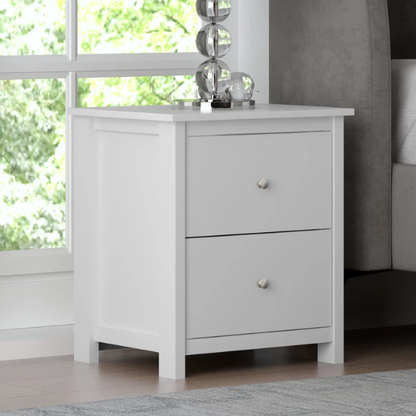 2-Drawer Nightstand – Neutral Engineered Wood, Streamlined Rectangular Design, Four Block Legs, Convenient Storage with Roller-Glide Drawers & Metal Knobs, Perfect for Traditional & Contemporary Bedroom