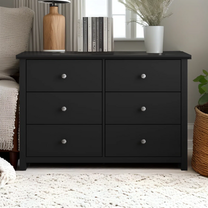 Modern 6-Drawer Double Dresser with Angled Sled Legs and Round Metal Hardware