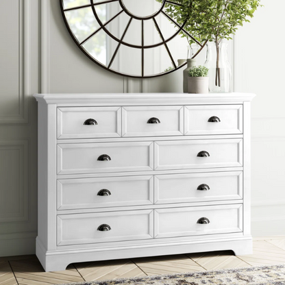 Traditional 9-Drawer Double Dresser with Beveled Edges, Picture Frame-Style Drawers