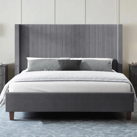 Queen Size Upholstered Bed with Soft Corduroy Fabric and Solid Wood Legs – Stylish and Comfortable Design