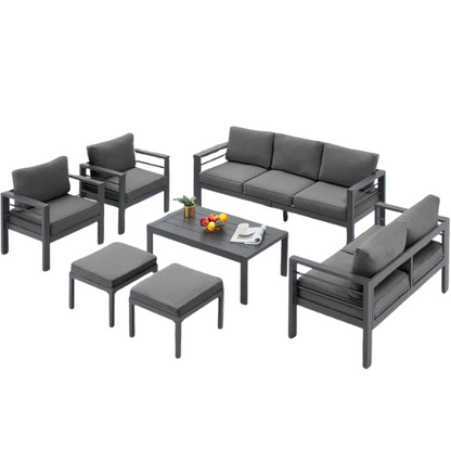 Modern Outdoor Patio Furniture Set | 7-Piece Conversation Set with Coffee Table and Cushions | Ideal for Balcony, Porch, and Lawn